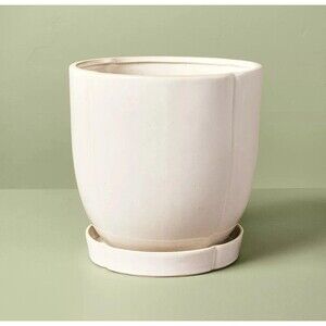 9.5" Stoneware Indoor/Outdoor Planter Pot with Saucer Cream - Hearth & Hand